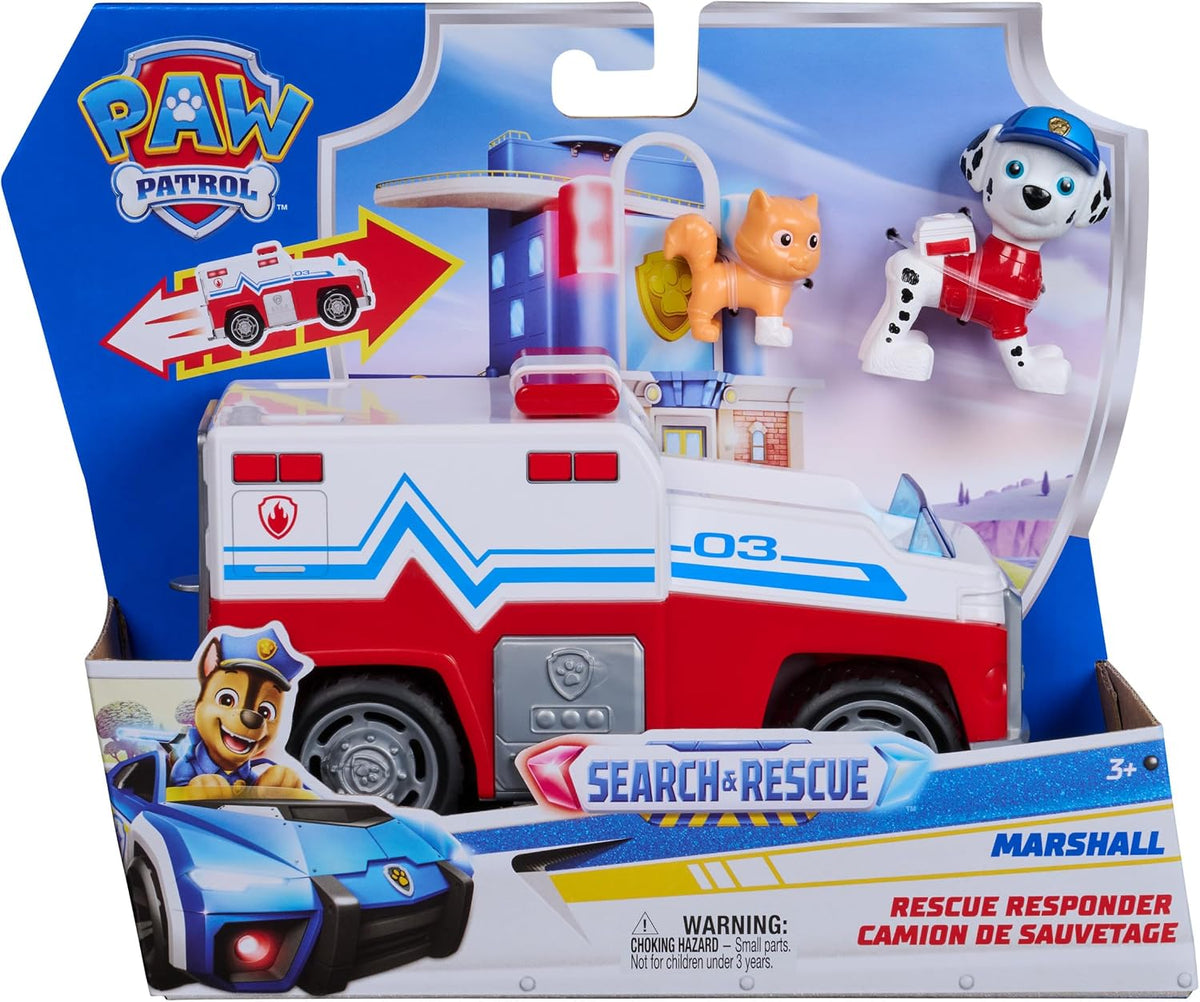 Paw Patrol: Search & Rescue, vehículo de Rescate de Marshall con 2 Figuras, camión de Juguete con función de propulsión, Juguetes para niños y niñas a Partir de 3 años