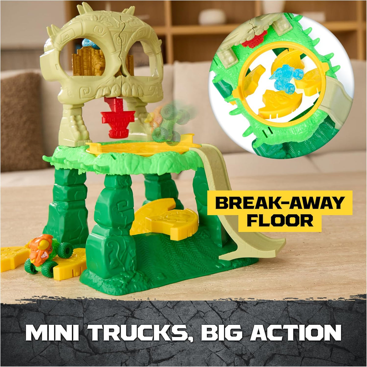 Monster Jam Mini Jams Skull Escape Crash & Crumble Playset con 2 camionetas Monster Truck Die-Cast exclusivas El Toro Loco y Dragon, Juguetes para niños y niñas de 3 años en adelante