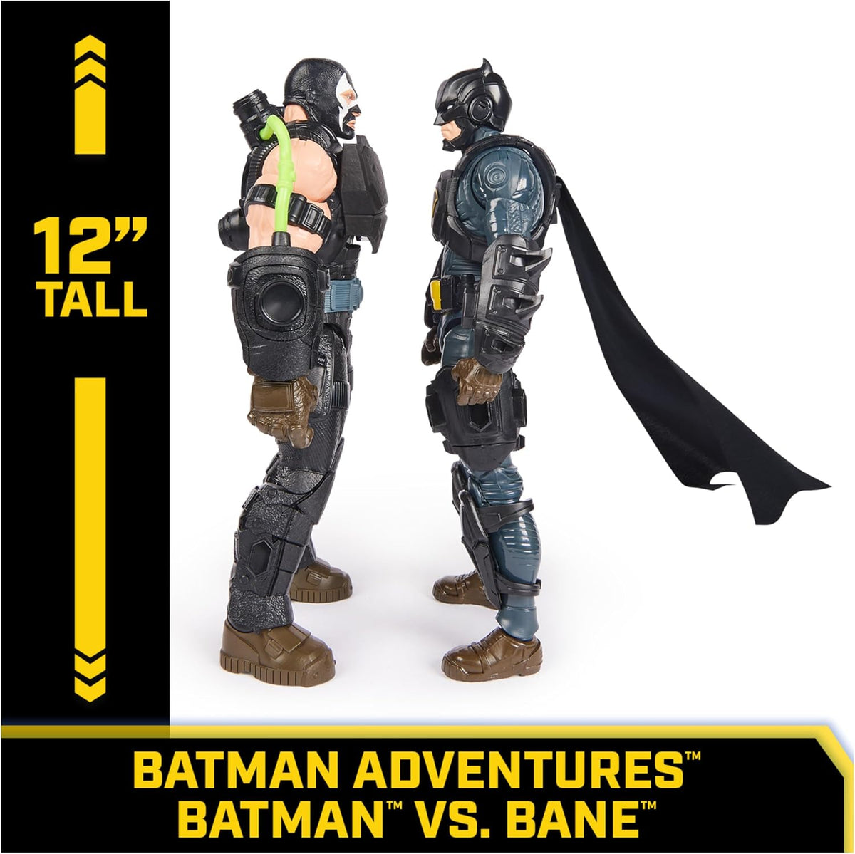 DC Comics, Pack de Batalla de Batman Adventures, Conjunto de Figuras de acción de Bane y Batman, 14 Accesorios de Armadura, Juguete de superhéroe de 30 cm para niños y niñas