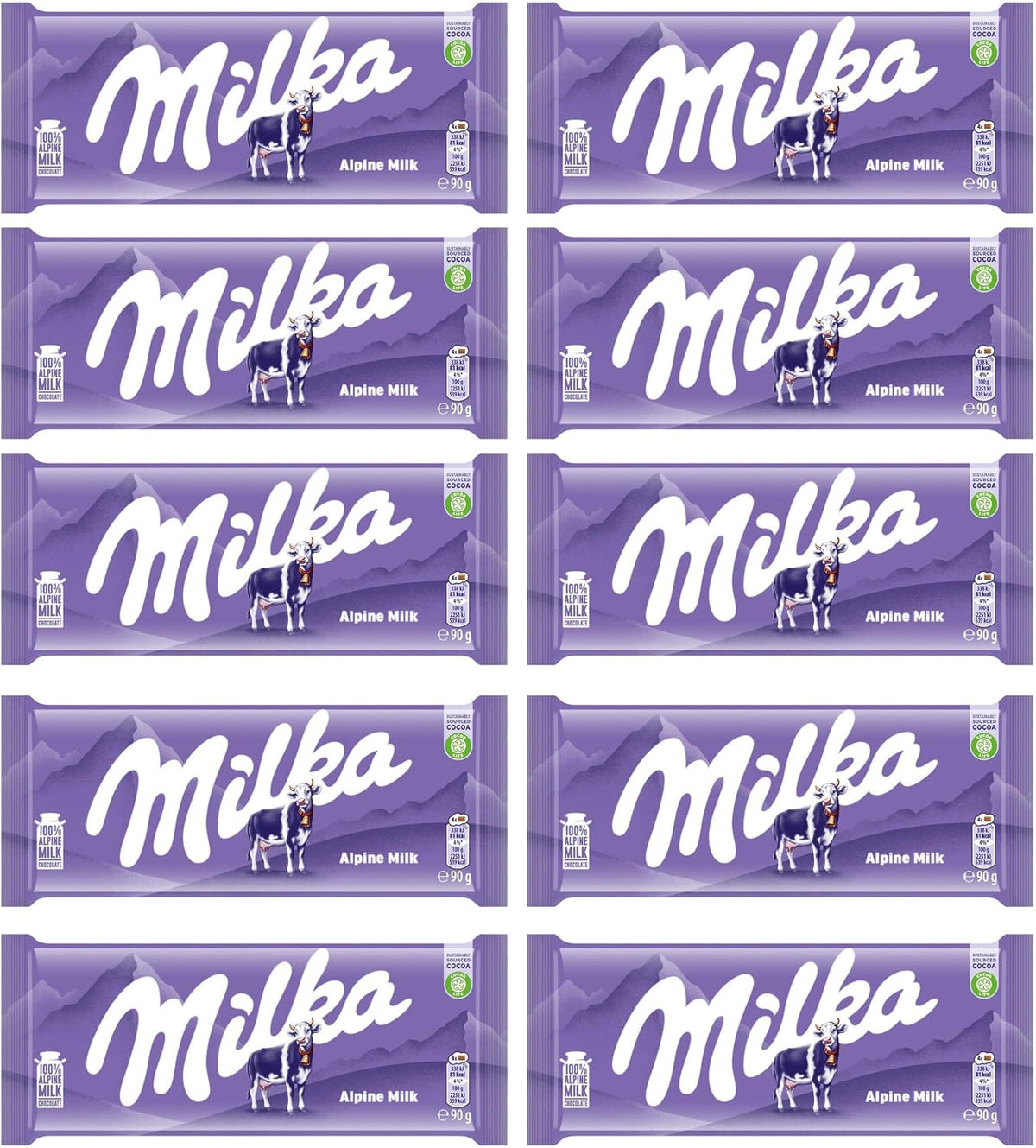 World's Best Milka Chocolate - Leche alpina, 10 barras