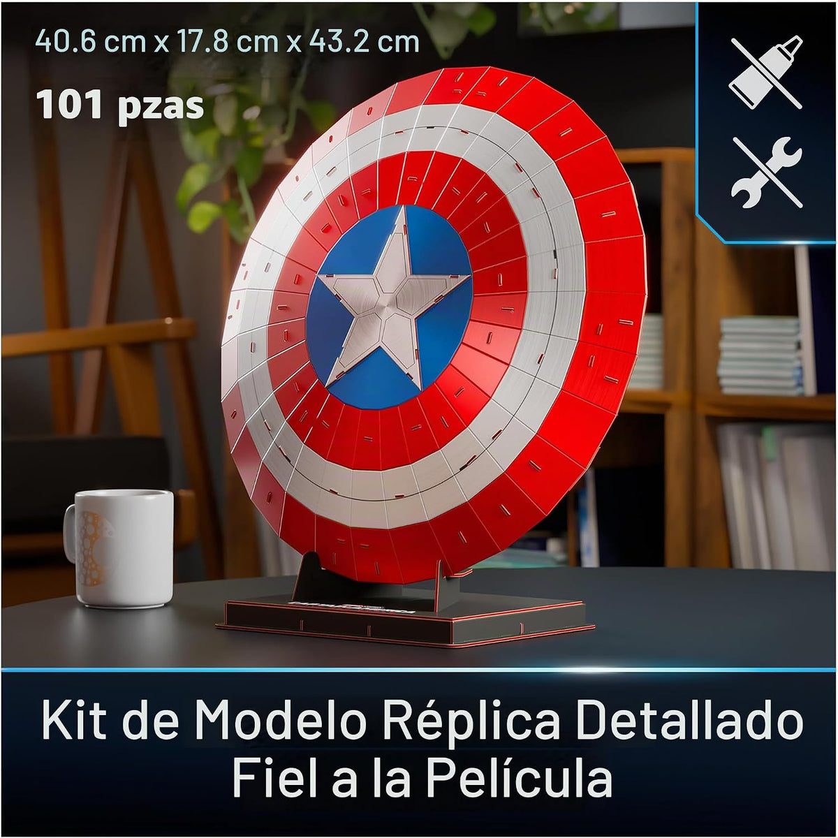 4D Build, Rompecabezas en 3D de Escudo del Capitán América de Marvel, 101 Piezas, Juguetes de construcción, Rompecabezas en 3D para Adultos y niños a Partir de 12 años