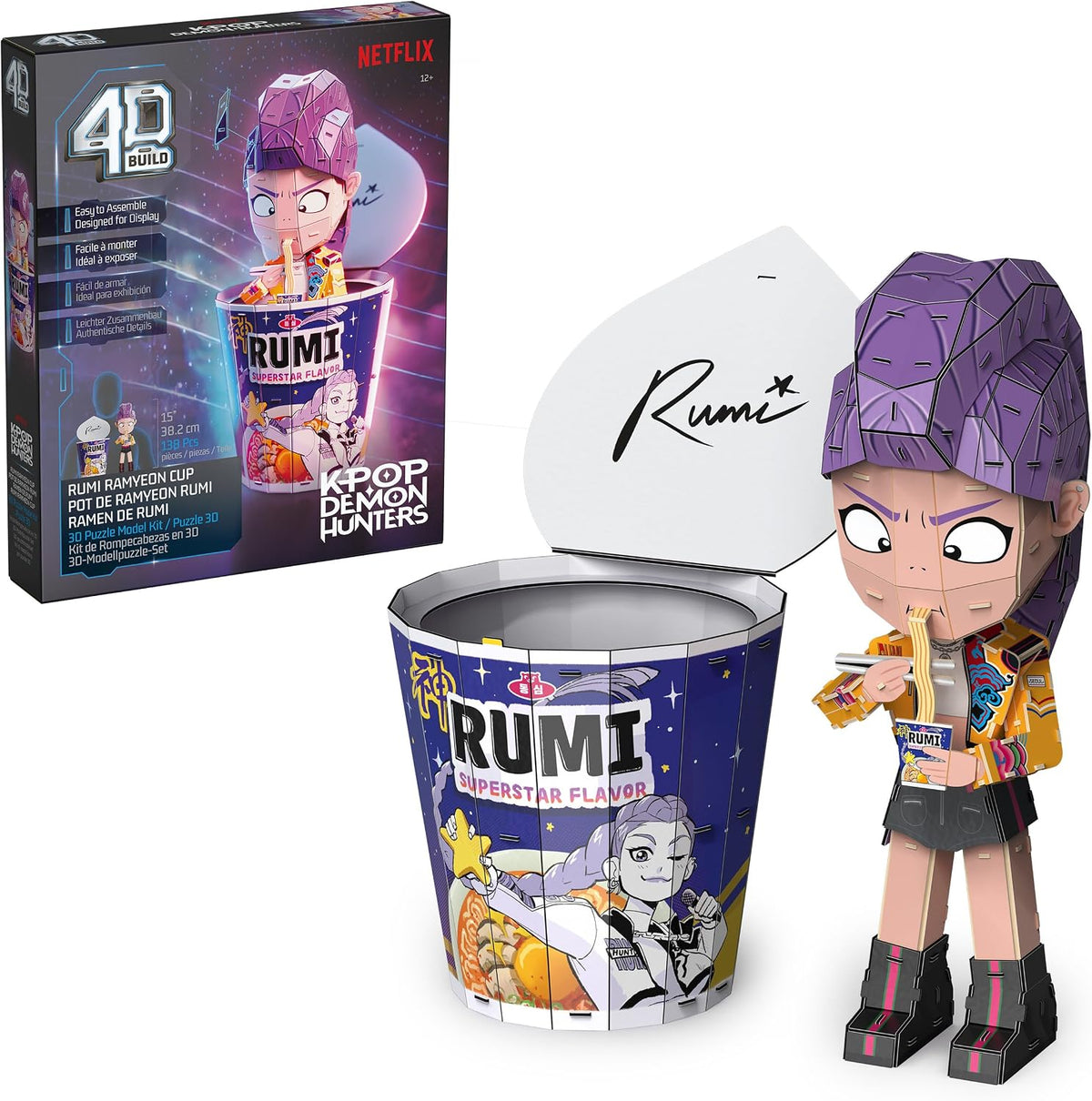 4D Build, KPOP Demon Hunters Rumi in Ramyeon Cup 3D Puzzle, Removeable Rumi Figure, KPOP Demon Hunters Collectible Model Kit, Desk Décor & Display Piece for Fans, 138 Pieces, for Ages 12 & Up