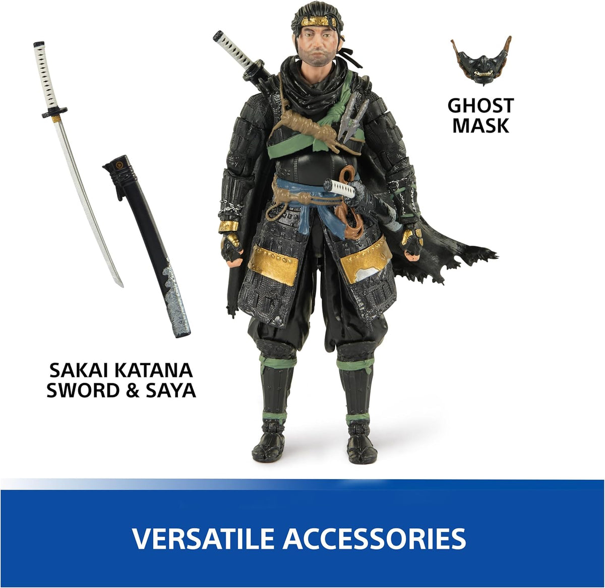 PlayStation, Ghost of Tsushima, Figura de Acción del Samurái Jin Sakai de 15 Cm, 2 Accesorios, the Shapes Collection, para Fans y Coleccionistas de la PS5 a Partir de 17 Años
