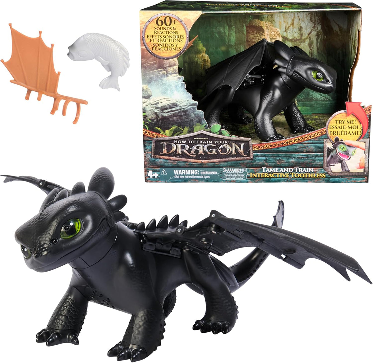 DreamWorks Dragones, Cómo Entrenar a Tu Dragón, Chimuelo Interactivo para Domar y Entrenar, Juguete de Dragón con 60 Sonidos y Reacciones, Juguetes para Niños y Niñas de 4 años en adelante.