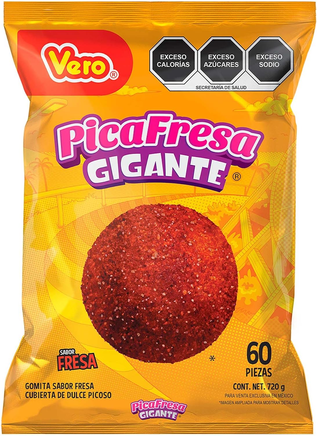 Picafresa Gigante, Gomita Sabor Fresa Cubierta de Dulce Picoso
