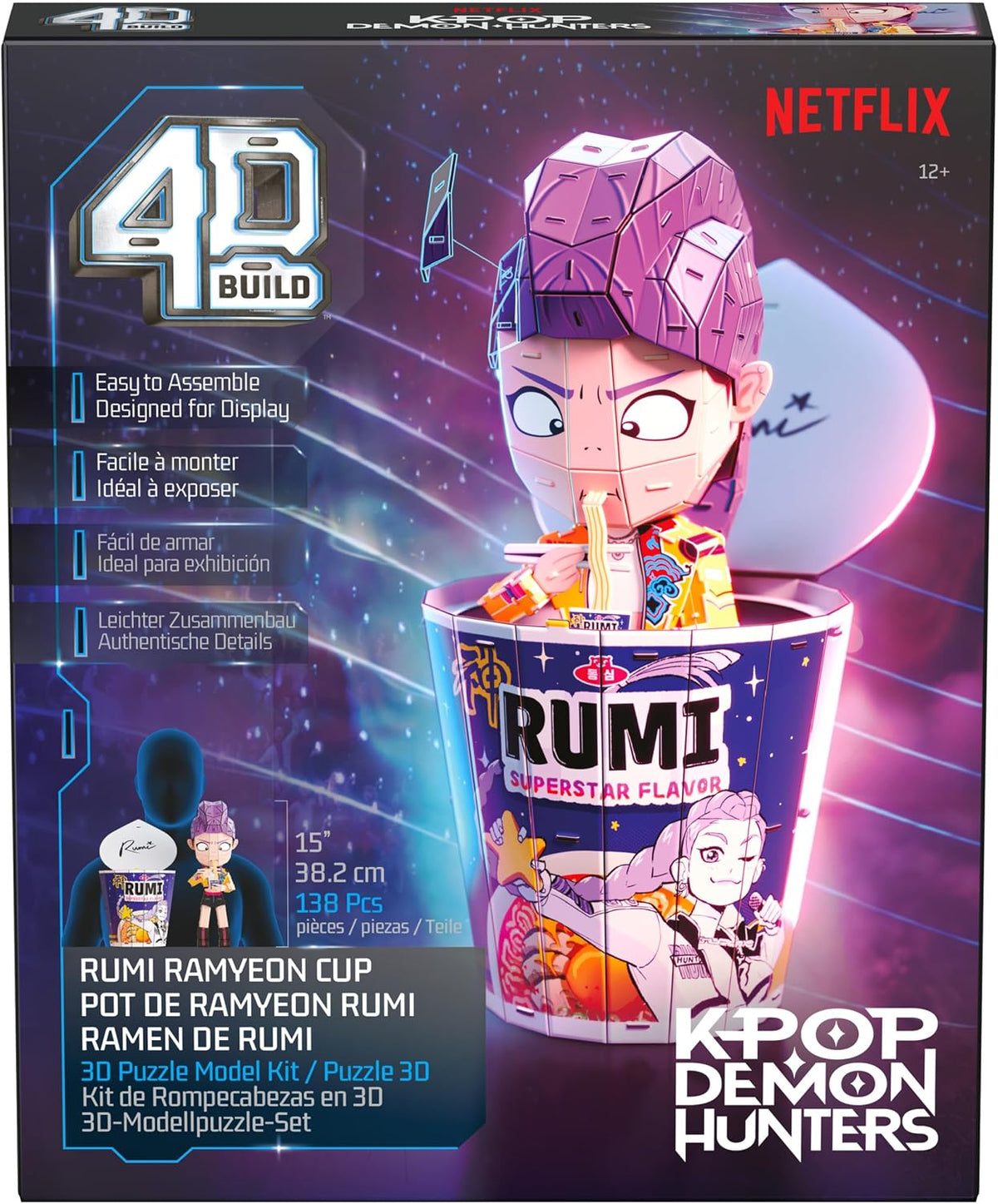 4D Build, KPOP Demon Hunters Rumi in Ramyeon Cup 3D Puzzle, Removeable Rumi Figure, KPOP Demon Hunters Collectible Model Kit, Desk Décor & Display Piece for Fans, 138 Pieces, for Ages 12 & Up