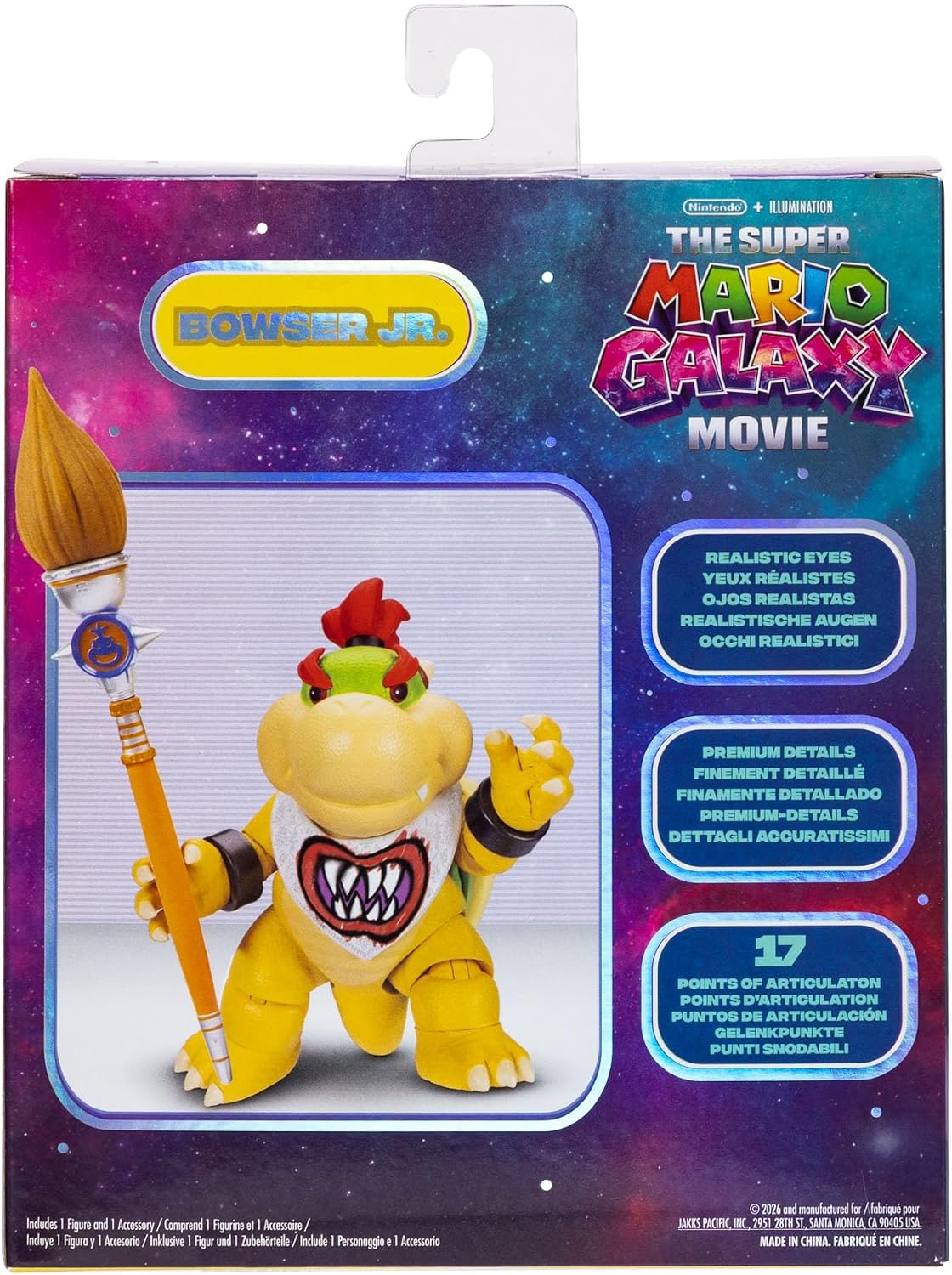 Jakks Pacific Super Mario Galaxy Movie Figura Bowser Jr. 5 Pulgadas con Pincel, 17 Puntos de Articulación, Coleccionable, +3 Años