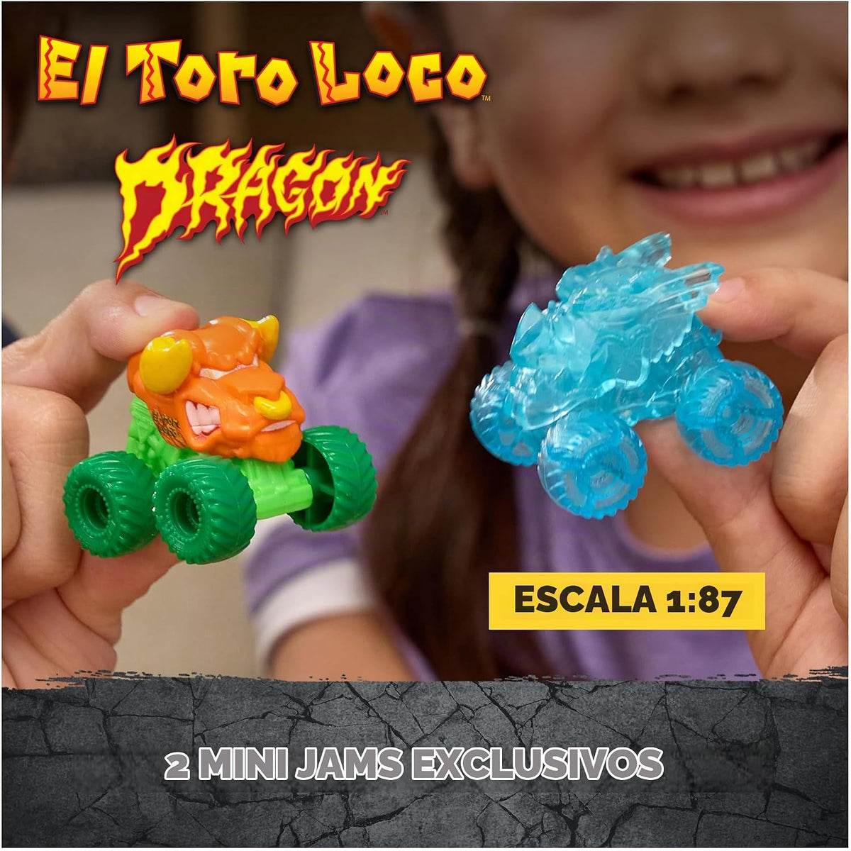 Monster Jam Mini Jams Skull Escape Crash & Crumble Playset con 2 camionetas Monster Truck Die-Cast exclusivas El Toro Loco y Dragon, Juguetes para niños y niñas de 3 años en adelante