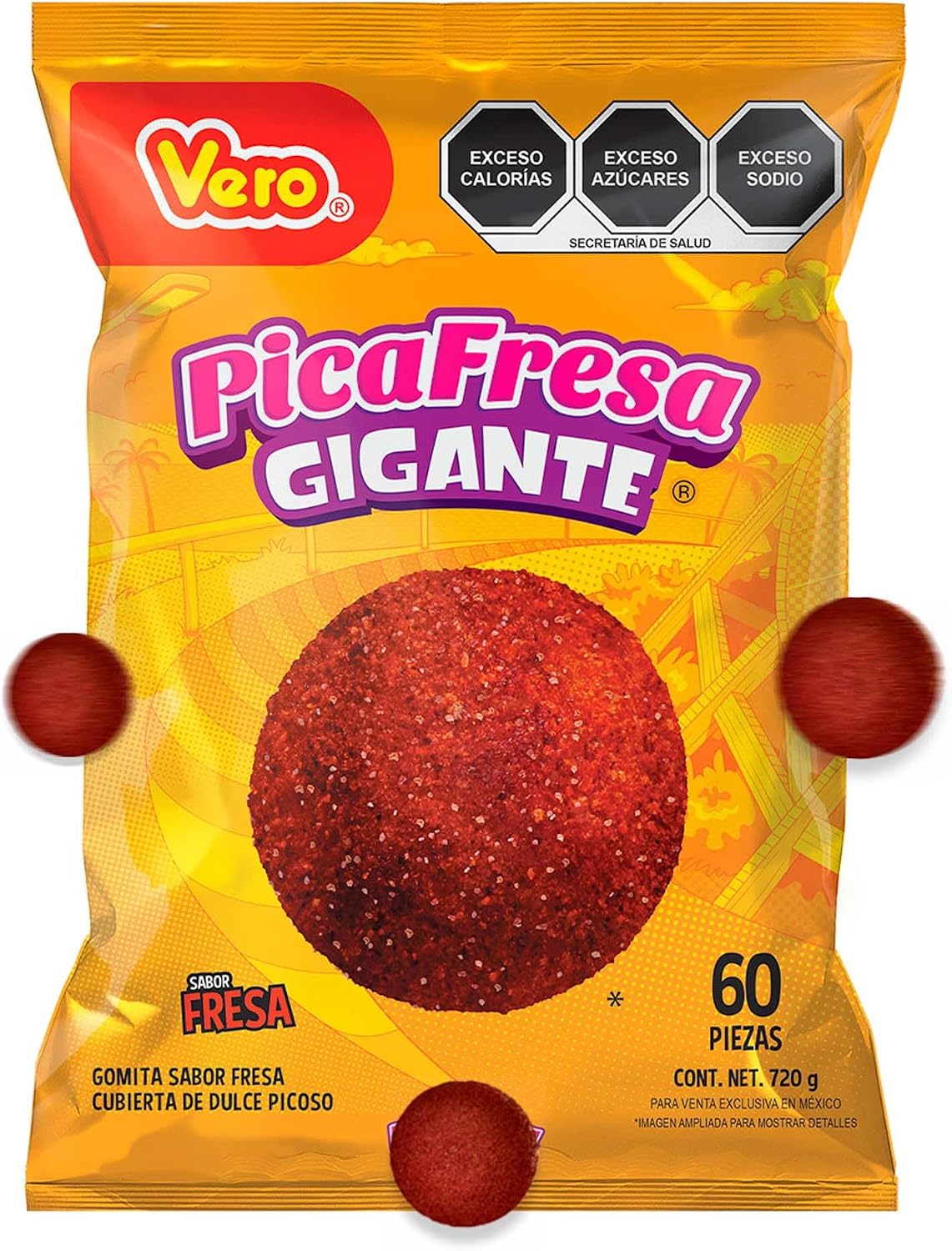 Picafresa Gigante, Gomita Sabor Fresa Cubierta de Dulce Picoso