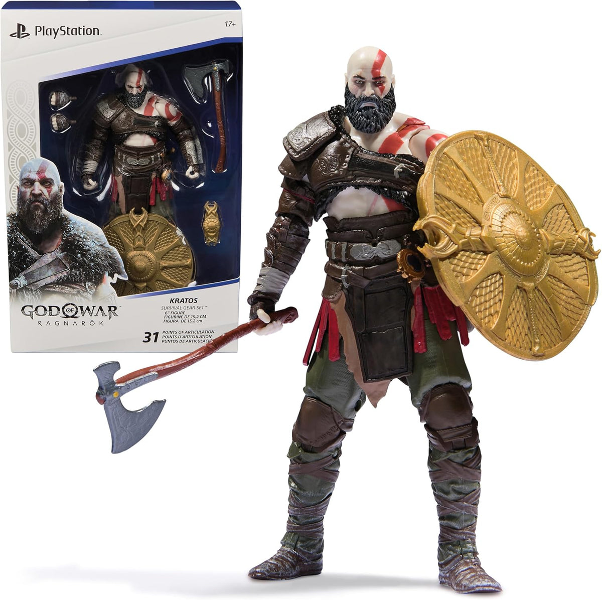 PlayStation God of War Ragnarök, Figura de Acción de Kratos de 15 Cm con 5 Accesorios, The Shapes Collection, Para Fans y Coleccionistas de la PS5 a Partir de 17 Años