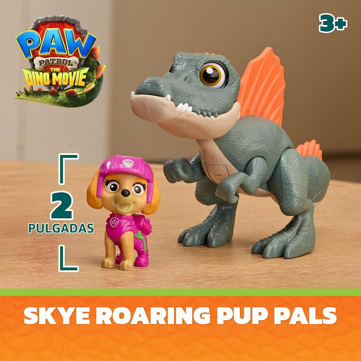 Paw Patrol: The Dino Movie, Incluye Juguete de Dinosaurio articulado de espinosaurio de 12,7 cm con Sonidos y Figura de acción de Skye, Juguetes para niños y niñas preescolares, a Partir de 3 años