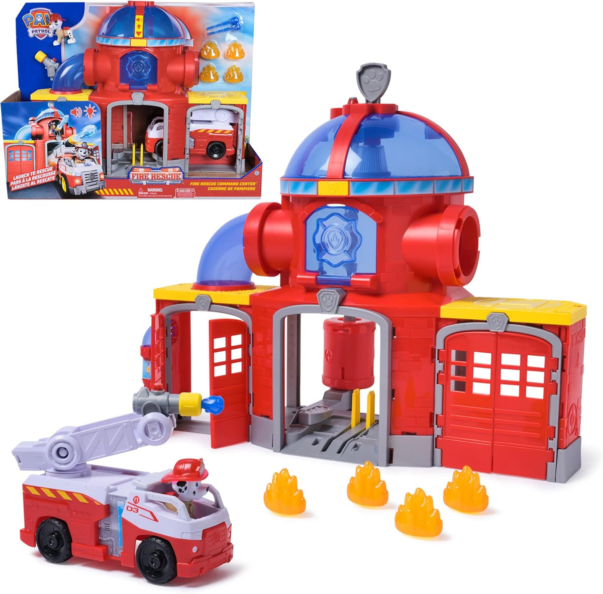 Paw Patrol Centro de Comando de Rescate - con Figura de Marshall, camión de Bomberos con Luces, Sonidos y Lanzador, Juguetes para niñas y niños Desde 3 años