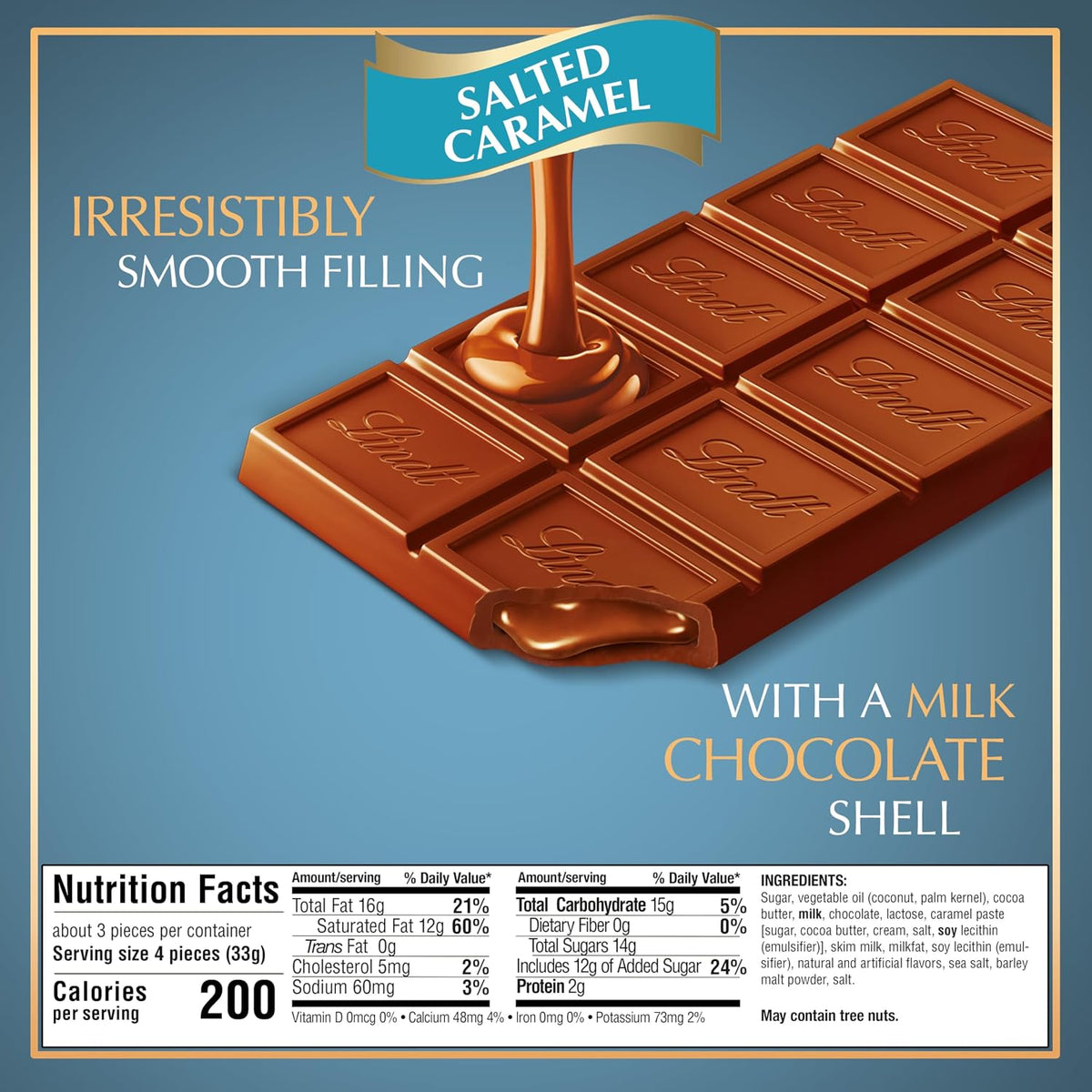 Lindt LINDOR Barra de Chocolate con Leche y Caramelo, 12 pzas