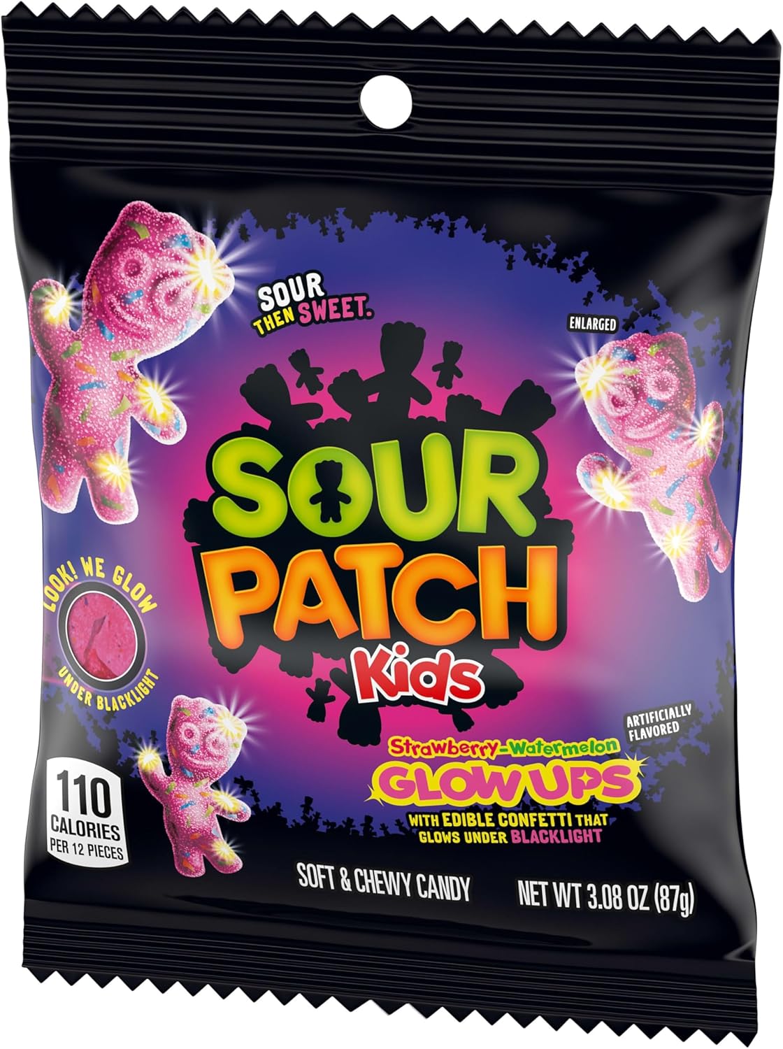 Sour Patch Kids Glow Ups Fresa Sand?a X 12 | Brilla Bajo la Luz Negra