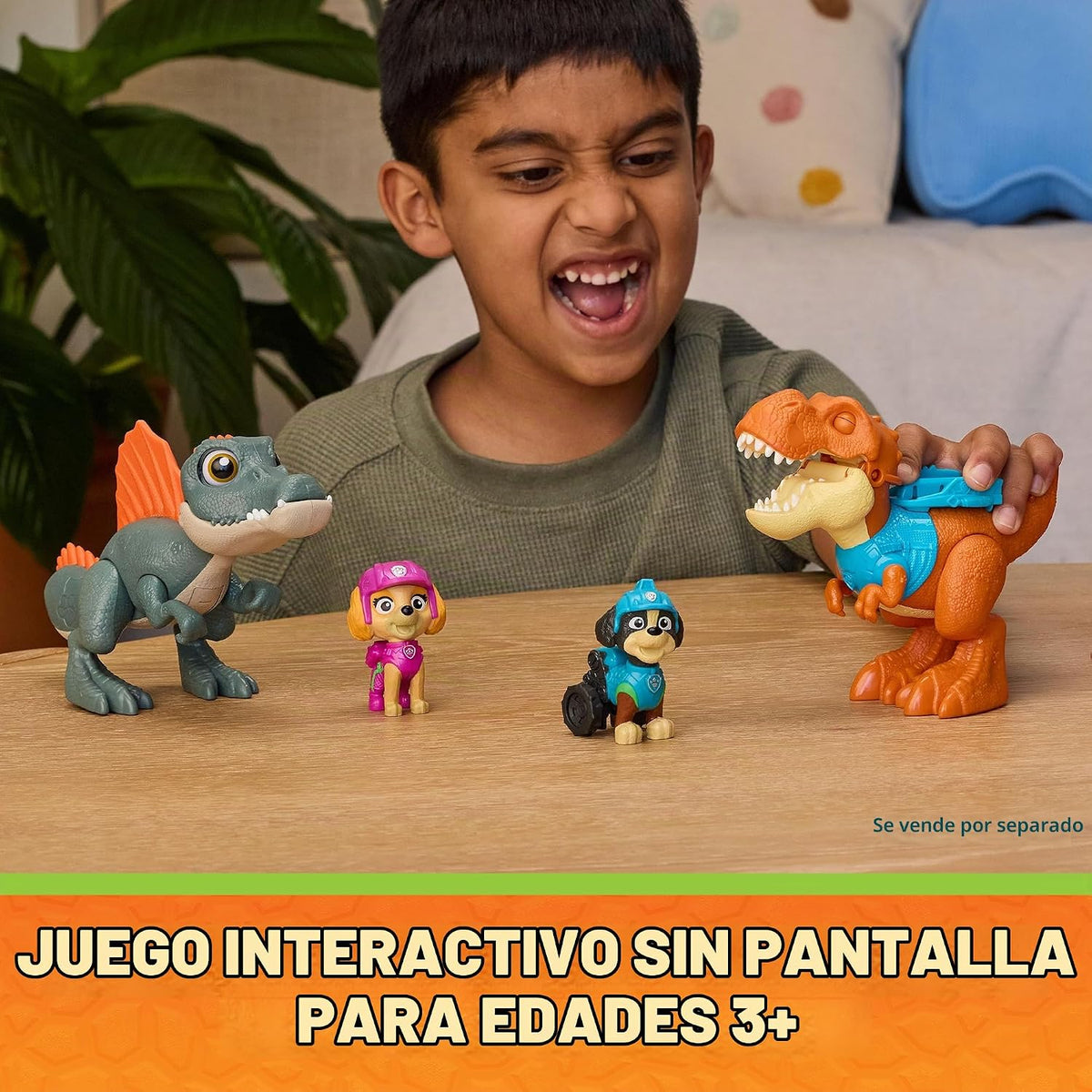 Paw Patrol: The Dino Movie, Incluye Juguete de Dinosaurio articulado de espinosaurio de 12,7 cm con Sonidos y Figura de acción de Skye, Juguetes para niños y niñas preescolares, a Partir de 3 años