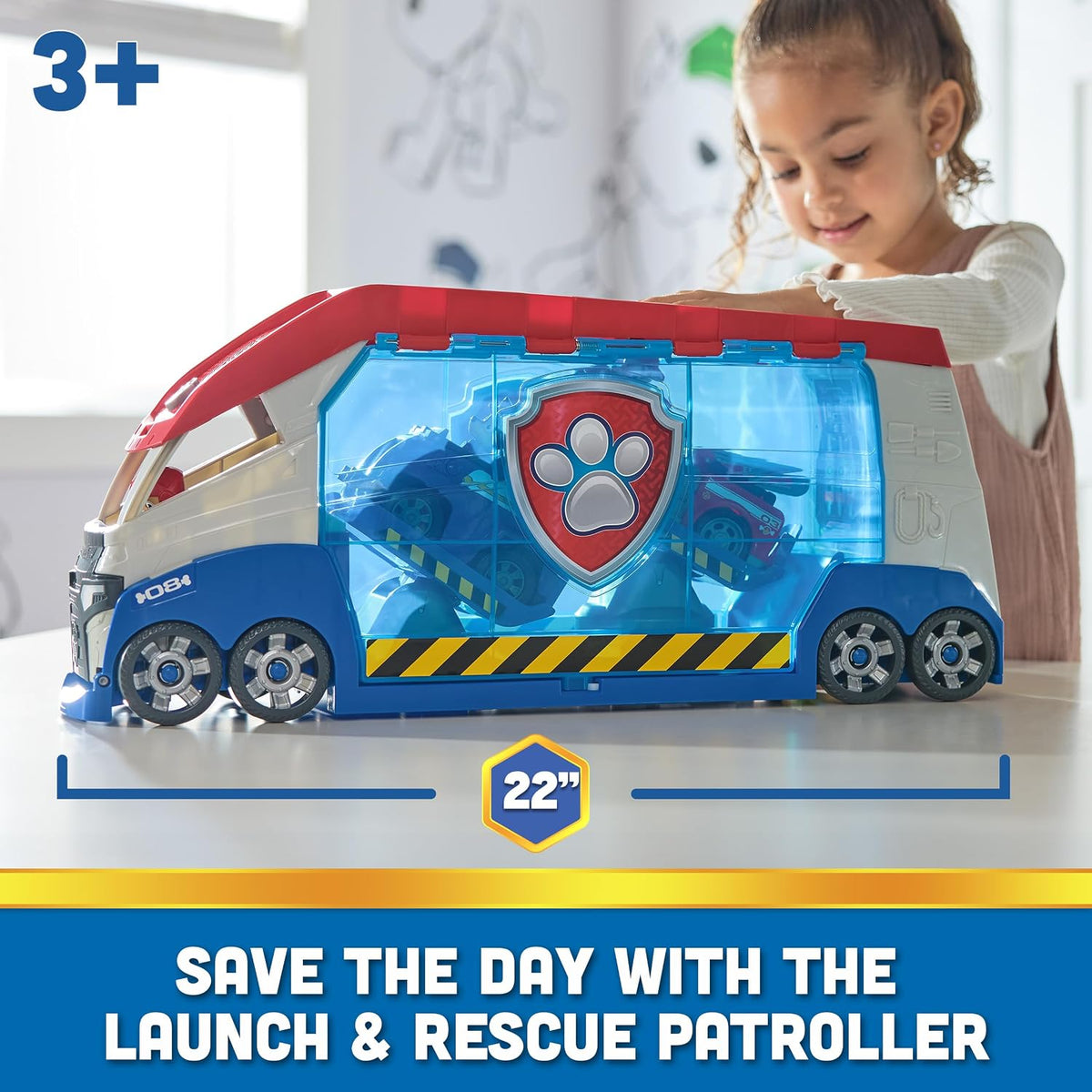 Paw Patrol, Paw Patroller transformable con lanzadores de vehículos, Luces y Sonidos, Figura de acción de Ryder y Coche Todoterreno de Juguete, Juguetes para niños y niñas a Partir de 3 años