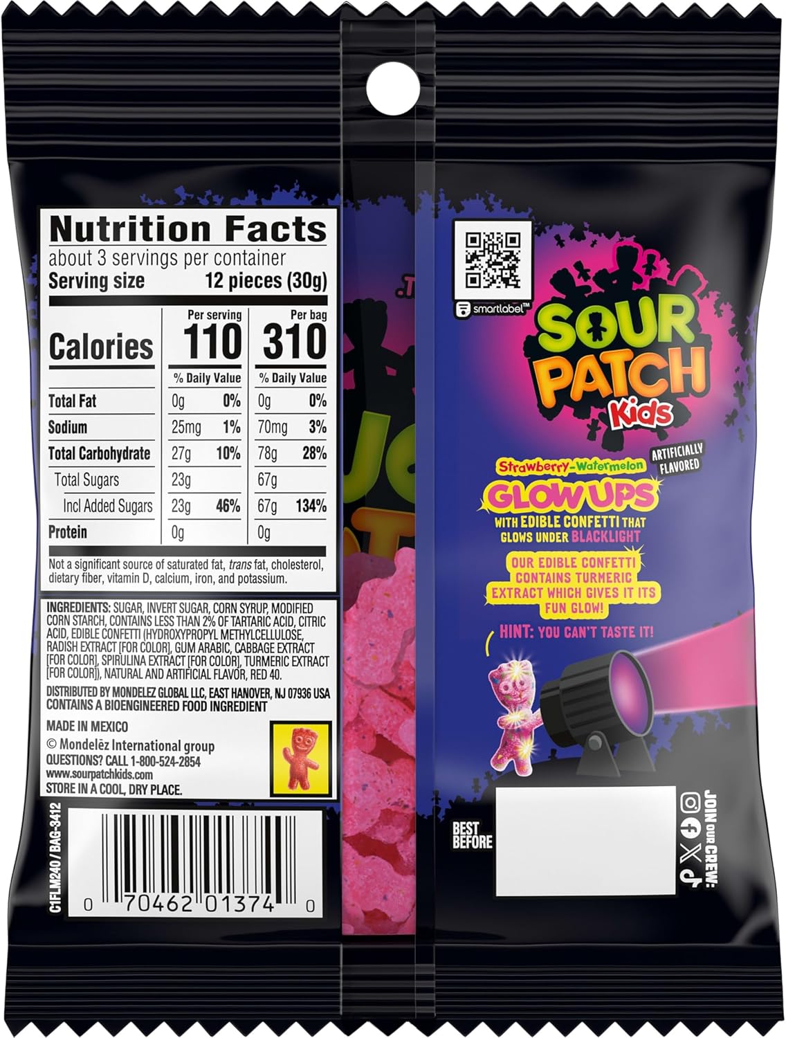 Sour Patch Kids Glow Ups Fresa Sand?a X 12 | Brilla Bajo la Luz Negra