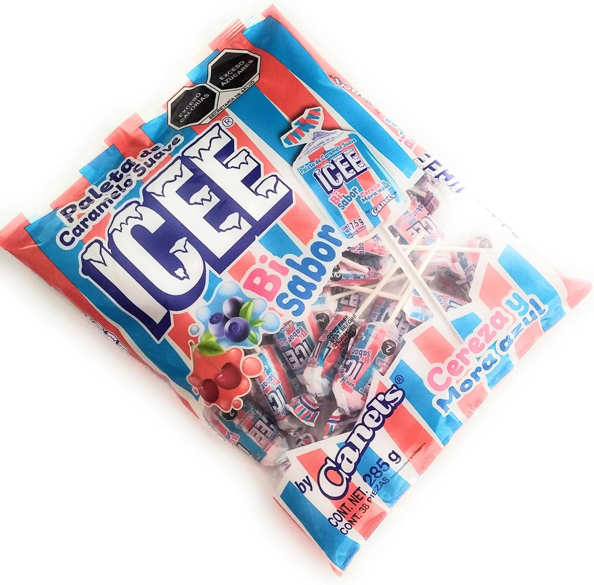Canel´s Paletas de caramelo suave ICEE bisabor (cerezas & mora azul) by Canel´s. Bolsa de 285gr.