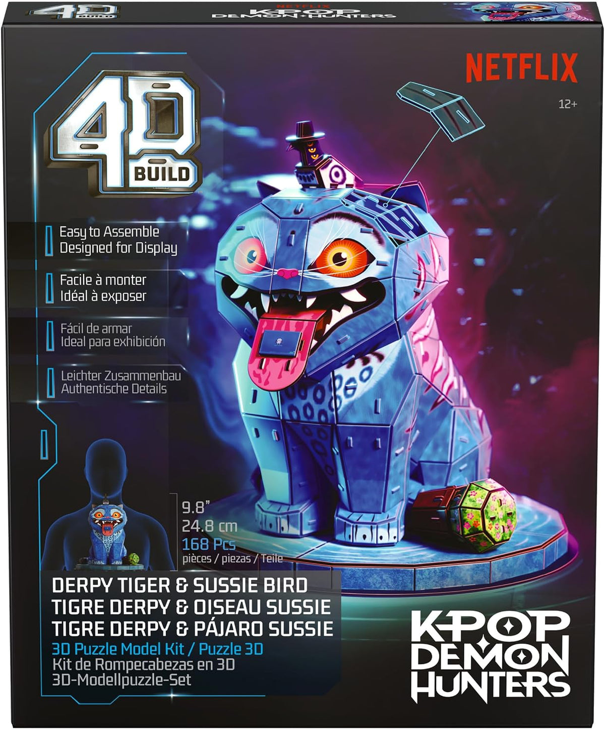 4D Build, Rompecabezas 3D KPOP Demon Hunters Derpy Tiger y Sussie Bird, Kit Coleccionable con Lengua y Maceta Removibles, Decoración de Escritorio, 168 Piezas, 12+ Años