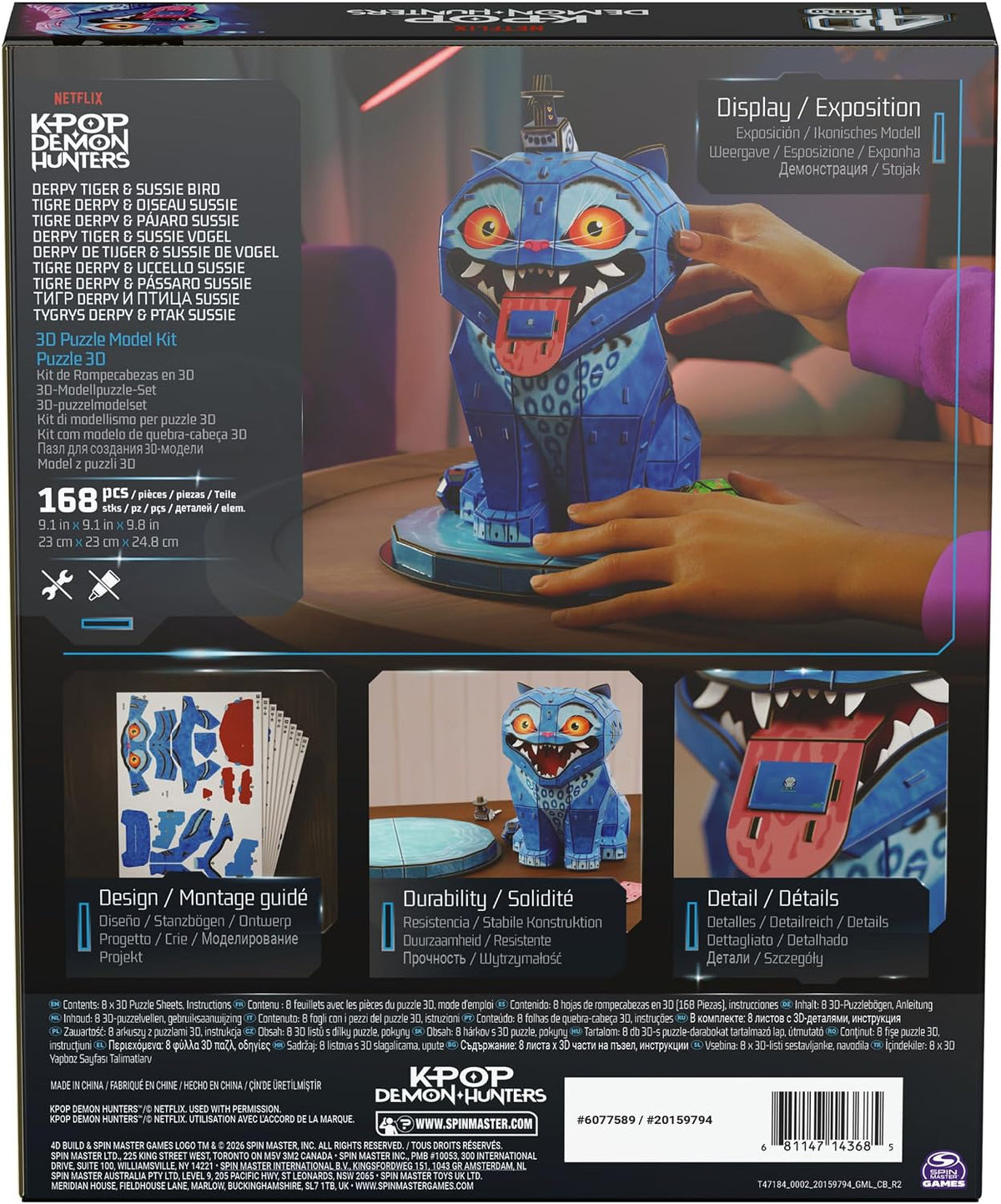 4D Build, Rompecabezas 3D KPOP Demon Hunters Derpy Tiger y Sussie Bird, Kit Coleccionable con Lengua y Maceta Removibles, Decoración de Escritorio, 168 Piezas, 12+ Años