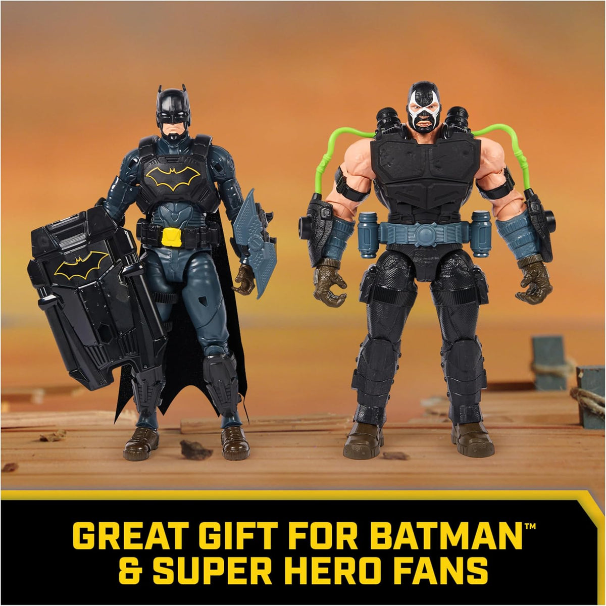 DC Comics, Pack de Batalla de Batman Adventures, Conjunto de Figuras de acción de Bane y Batman, 14 Accesorios de Armadura, Juguete de superhéroe de 30 cm para niños y niñas
