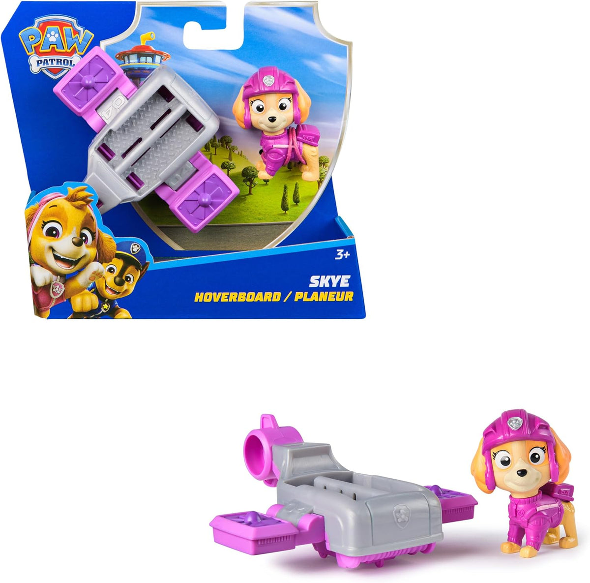 Paw Patrol: Action Pups, Figura de acción de Skye y avión aerodeslizador con alas Plegables, Juguetes para niños y niñas a Partir de 3 años