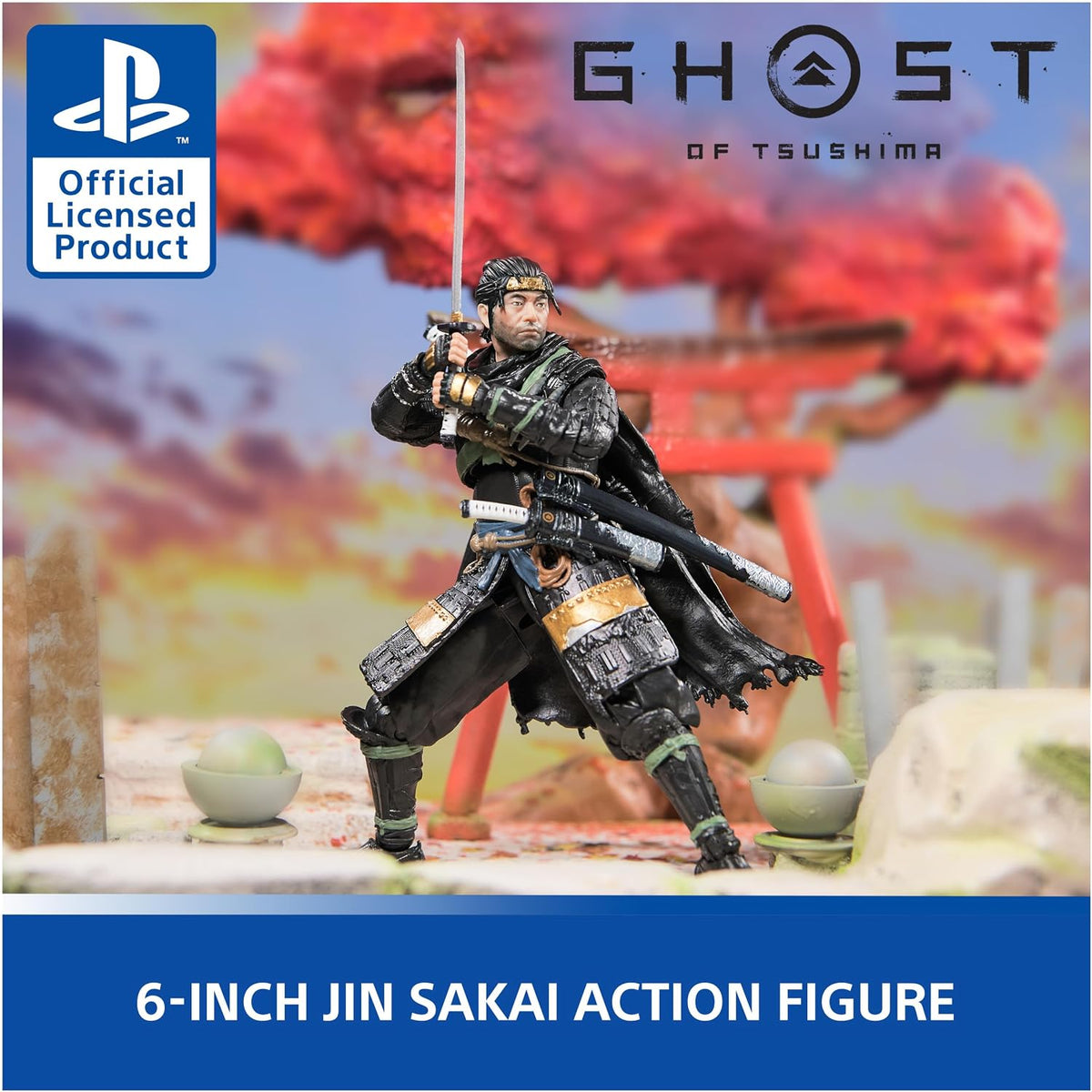 PlayStation, Ghost of Tsushima, Figura de Acción del Samurái Jin Sakai de 15 Cm, 2 Accesorios, the Shapes Collection, para Fans y Coleccionistas de la PS5 a Partir de 17 Años