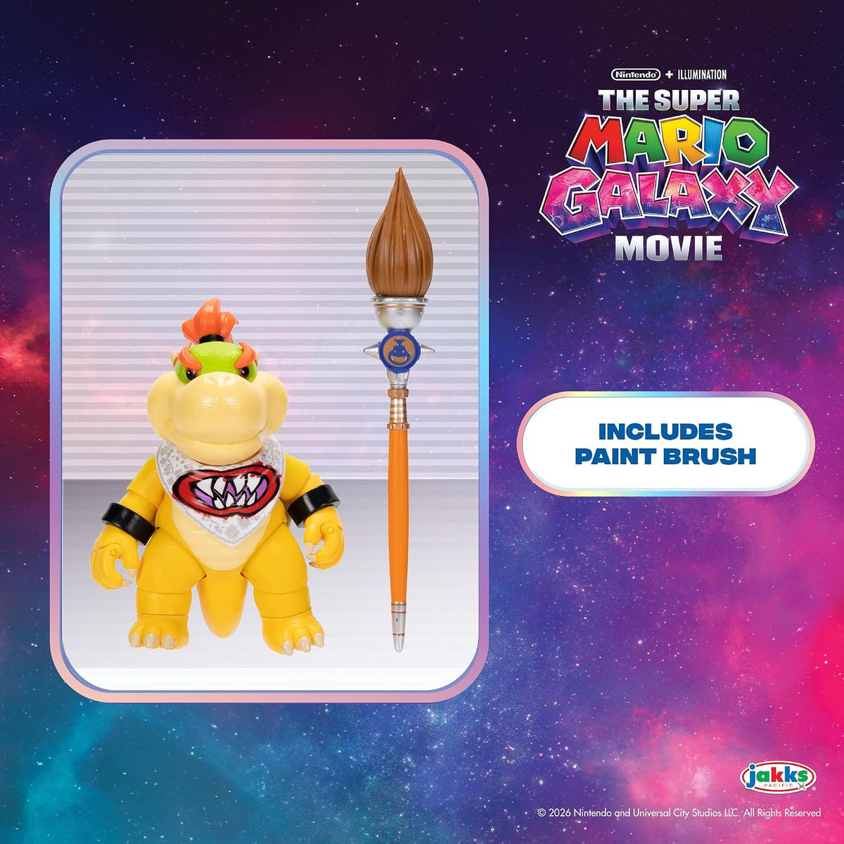 Jakks Pacific Super Mario Galaxy Movie Figura Bowser Jr. 5 Pulgadas con Pincel, 17 Puntos de Articulación, Coleccionable, +3 Años