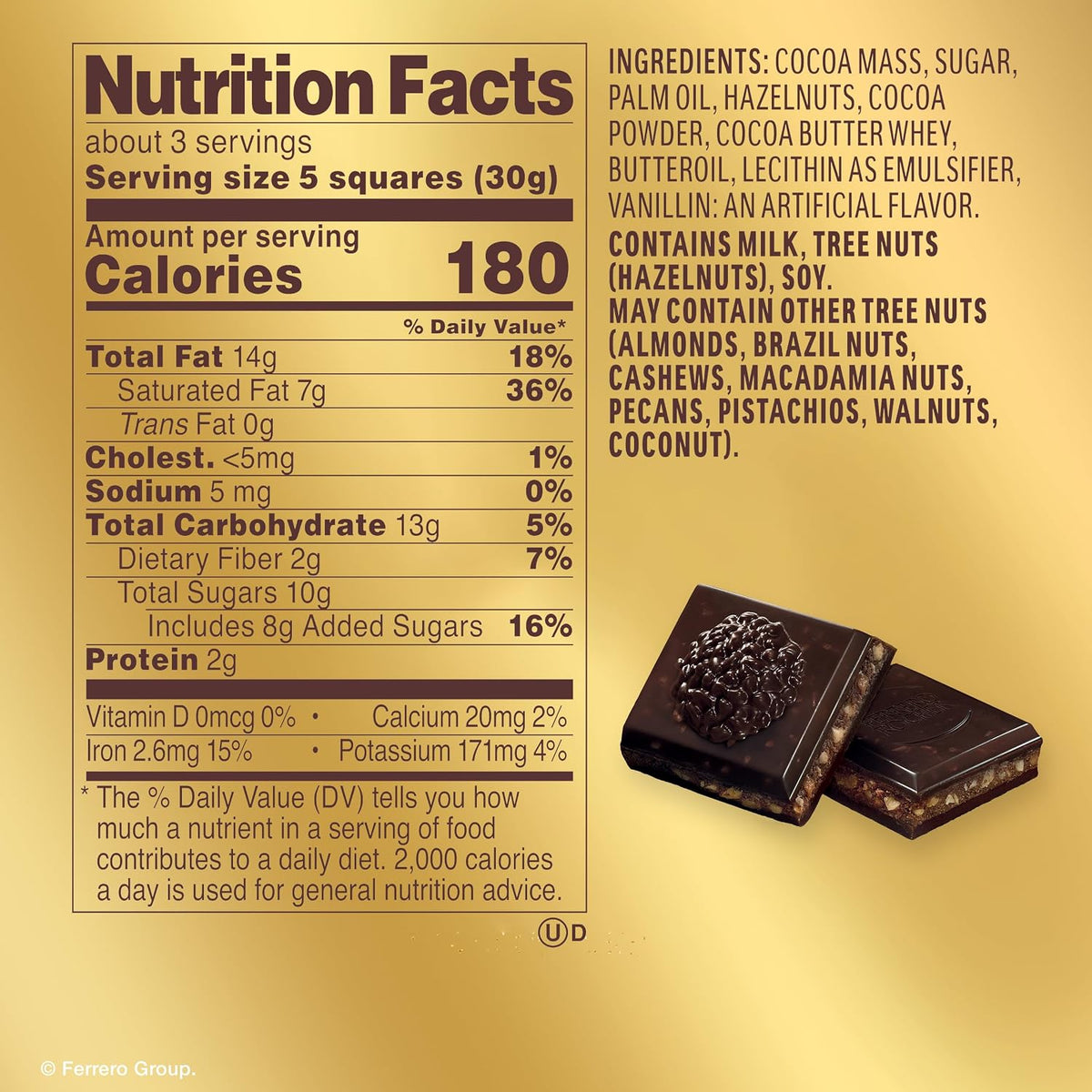 Ferrero Rocher Tableta de Chocolate Amargo, 90 g