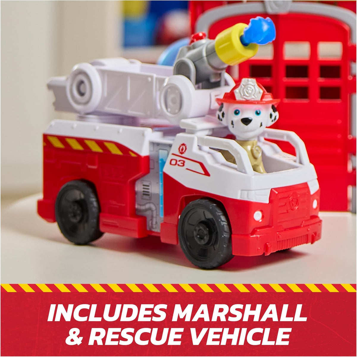 Paw Patrol Centro de Comando de Rescate - con Figura de Marshall, camión de Bomberos con Luces, Sonidos y Lanzador, Juguetes para niñas y niños Desde 3 años