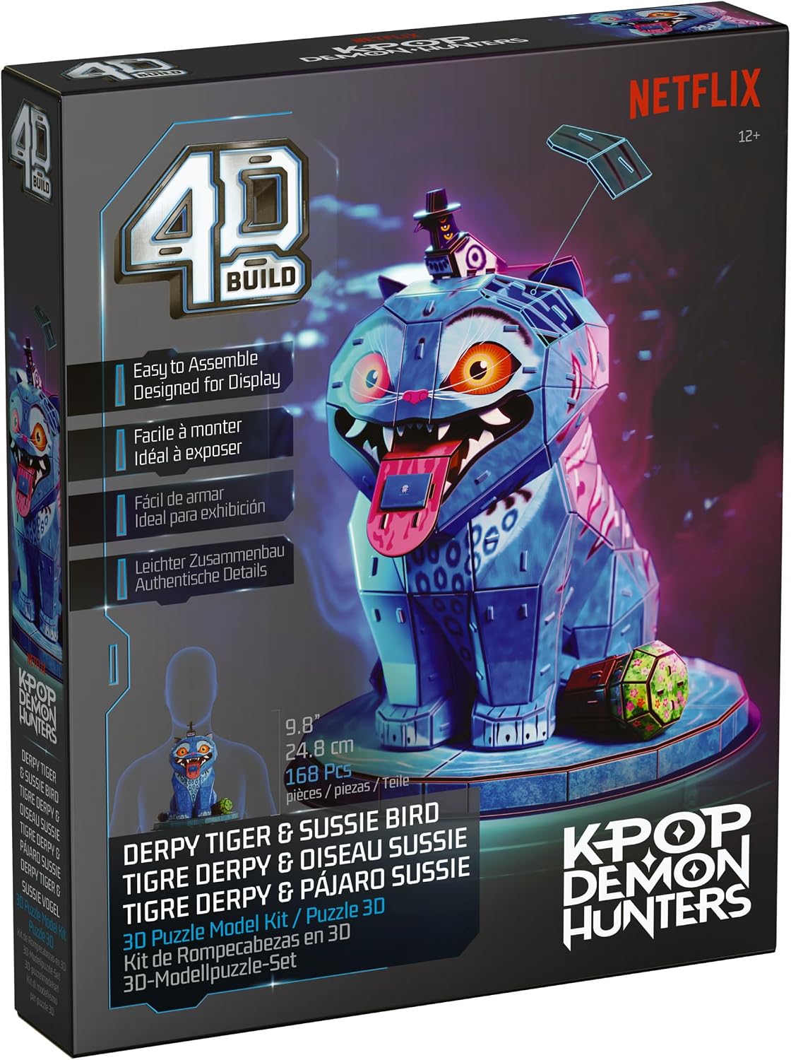 4D Build, Rompecabezas 3D KPOP Demon Hunters Derpy Tiger y Sussie Bird, Kit Coleccionable con Lengua y Maceta Removibles, Decoración de Escritorio, 168 Piezas, 12+ Años