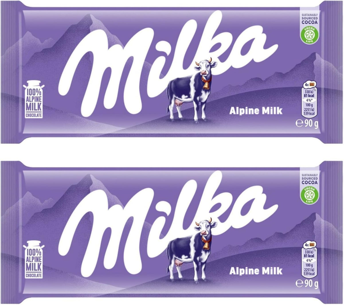 Milka Alpenmilch Alpine Milk Chocolate, 100 g (paquete de 2)