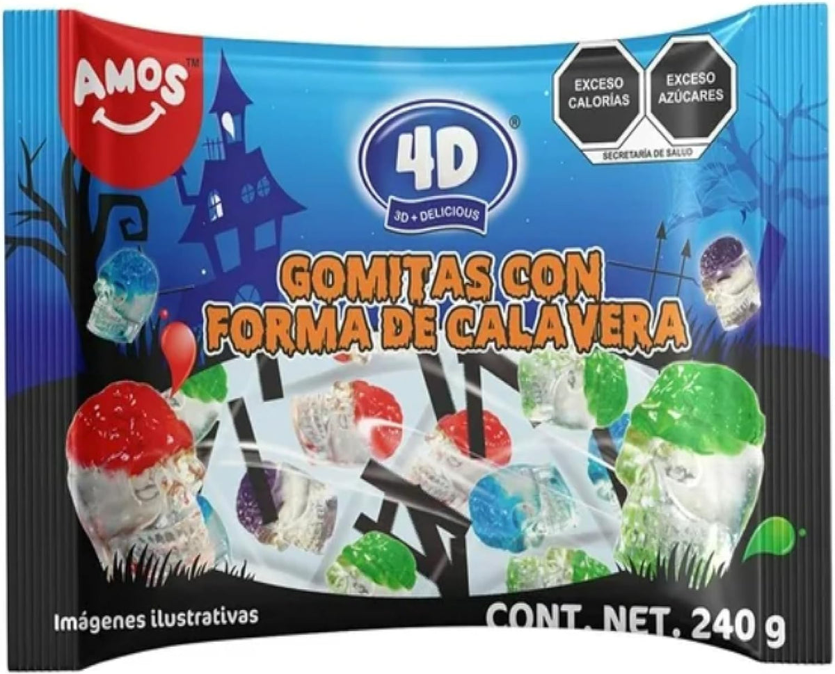 Amos Gomitas 4D con Forma de Calavera, Dulces de Halloween, 240g