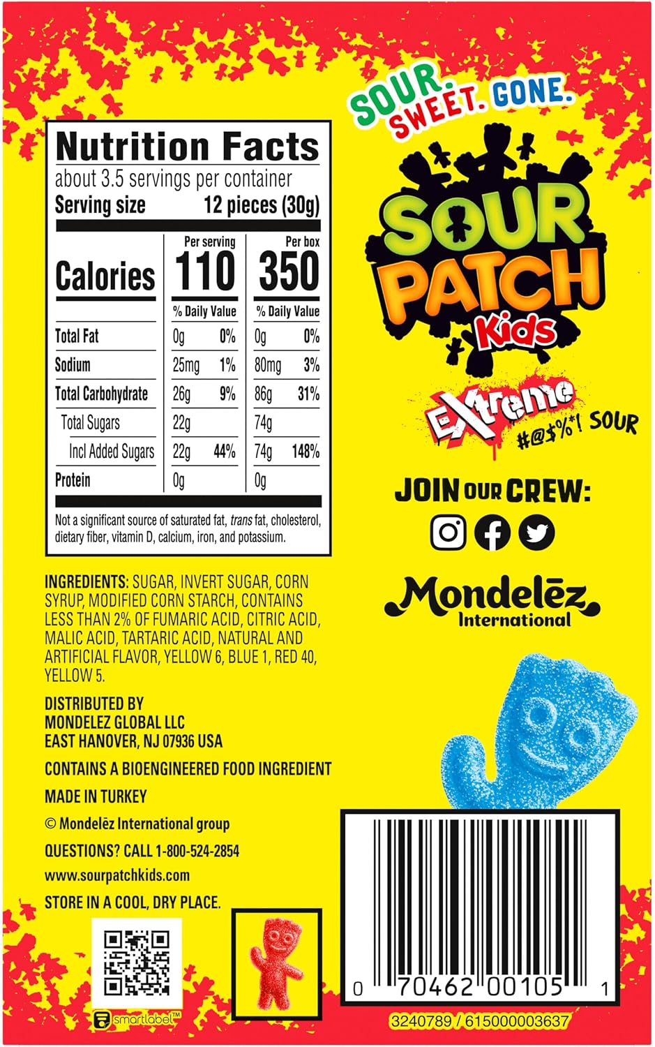 Solo Americano, Sour Patch Kids Extremo, 3.1 Oz. (Una Per Pedido), Sour Patch Kids, SUGAR_CANDY, Super Acondicionador