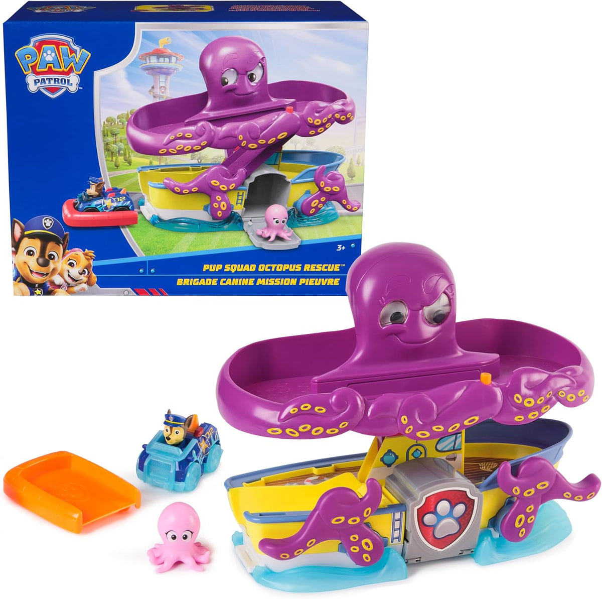 Paw Patrol La Patrulla Canina, Pup Squad Octopus Rescue, Set de Juego con Coche de Chase de 6,3 cm y Figura de Pulpo bebé, Juguetes de imitación para niños y niñas a Partir de 3 años