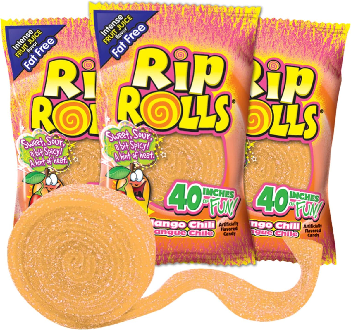 Needzo Rip Rolls Caramelo De Regaliz Con Sabor A Chile Y Mango, Caramelos Masticables Sin Grasa, Cinturones Gomosos Dulces Y Picantes, Refrigerios De Viaje Por Carretera, Paquete De 3