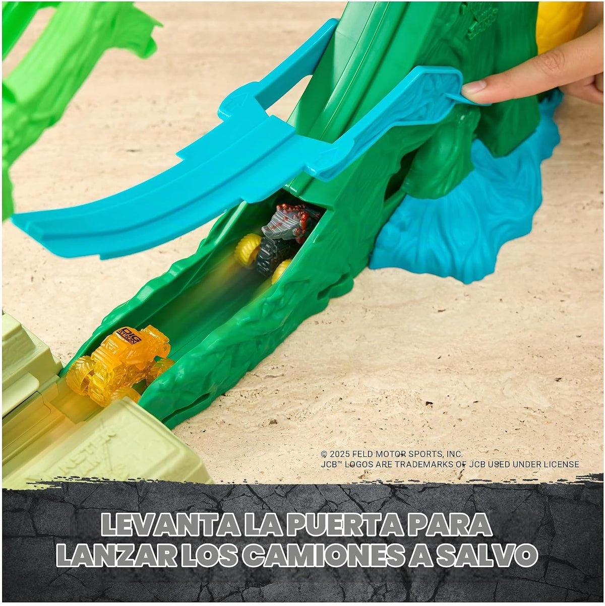 Monster Jam Mini Jams, Cobra's Crazy Escape, Set de Juego motorizado de 71,1 cm, 2 Camiones Monstruo metálicos ThunderROARus y JCB Digatron, Juguetes para niños y niñas a Partir de 3 años