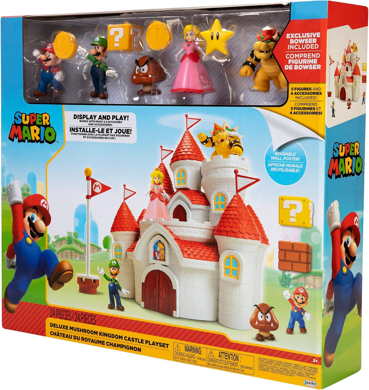Nintendo Super Mario Deluxe Mushroom Kingdom Castle Playset with 5 2.5" Articulated Action Figures & 4 Accessories (Includes Mario, Luigi, Princess Peach, Bowser)