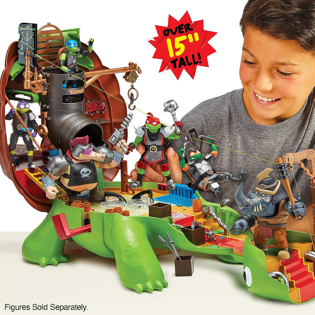 TMNT - Bandai Namco - Set de Juego - Tortugas Ninja, Playset Tortuga Transformable Refugio Secreto - con Accesorios, Zonas de Batalla y áreas interactivas para Figuras de acción