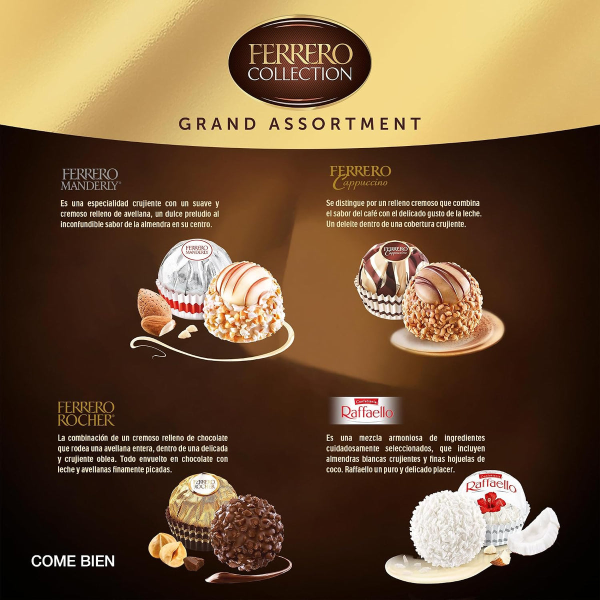 Ferrero Rocher Grand Assortment 118 g | Surtido de 12 Pralinas Premium con Rocher, Raffaello, Manderly y Cappuccino | Regalo Elegante Navidad