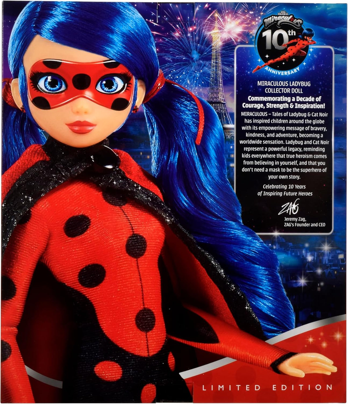 BANDAI - Muñeca Miraculous Ladybug 10 cumpleaños - Edición Limitada con Accesorios - Licencia Oficial Miraculous - Muñeca articulada de 26 cm - Juguete para niños a Partir de 4 años - P50199