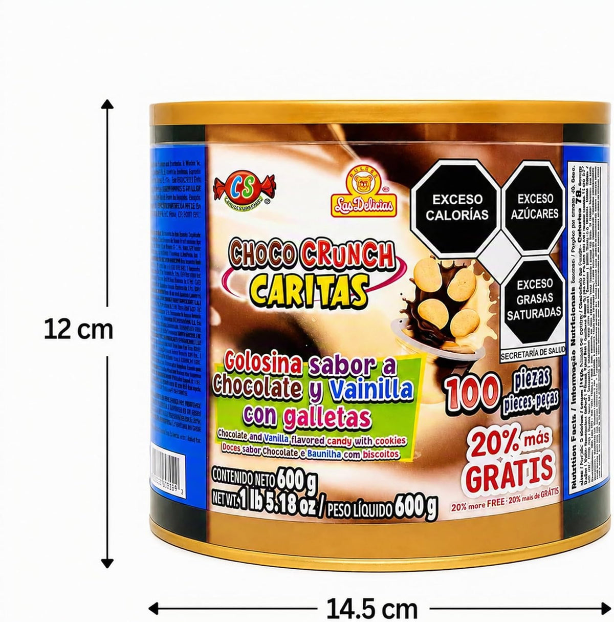 Las Delicias Choco Crunch Caritas, Golosina Sabor a Chocolate, 100 Piezas