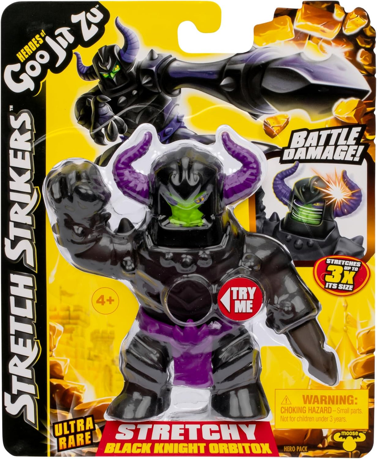 Goo JIT Zu Orbitox de Caballero Negro Ultra Raro Daño de Batalla Stretch Strikers Hero Pack Figura de acción Estirable Juguete Elástico para Niños Original de Bandai