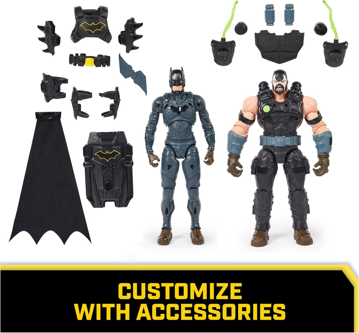 DC Comics, Pack de Batalla de Batman Adventures, Conjunto de Figuras de acción de Bane y Batman, 14 Accesorios de Armadura, Juguete de superhéroe de 30 cm para niños y niñas