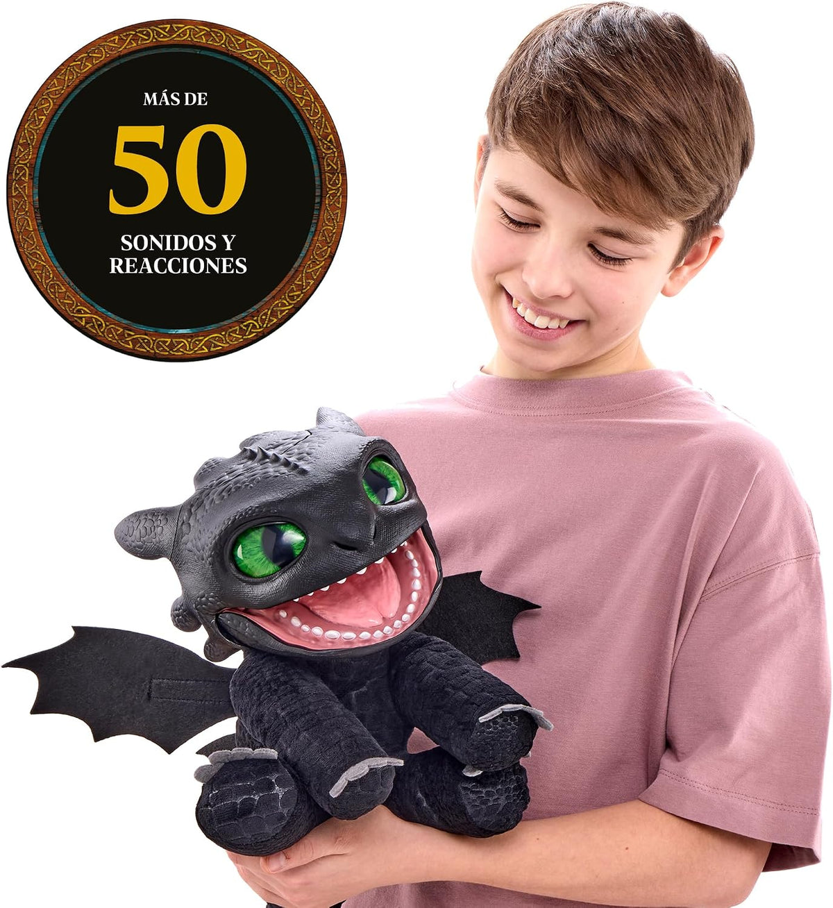 Famosa Chimuelo Puppetronic Real FX Cómo Entrenar a tu dragón, marioneta electrónica de 30 cm, +50 reacciones y Sonidos, Efectos de Humo y Fuego (RE00000)