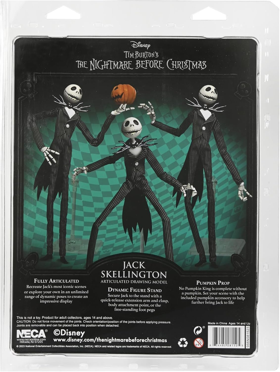 NECA - Figura de acción articulada Coleccionable de El extraño Mundo de Jack, Jack Skellington con Calabaza