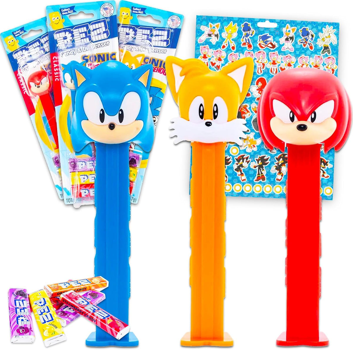 Sonic The Hedgehog Dispensadores Pez (Paquete De 4): Incluye 3 Dispensadores De Dulces Con Sonic, Tails, Knuckles, Un Repuesto Y Más | Dispensador De Dulces Pez Y Repuestos