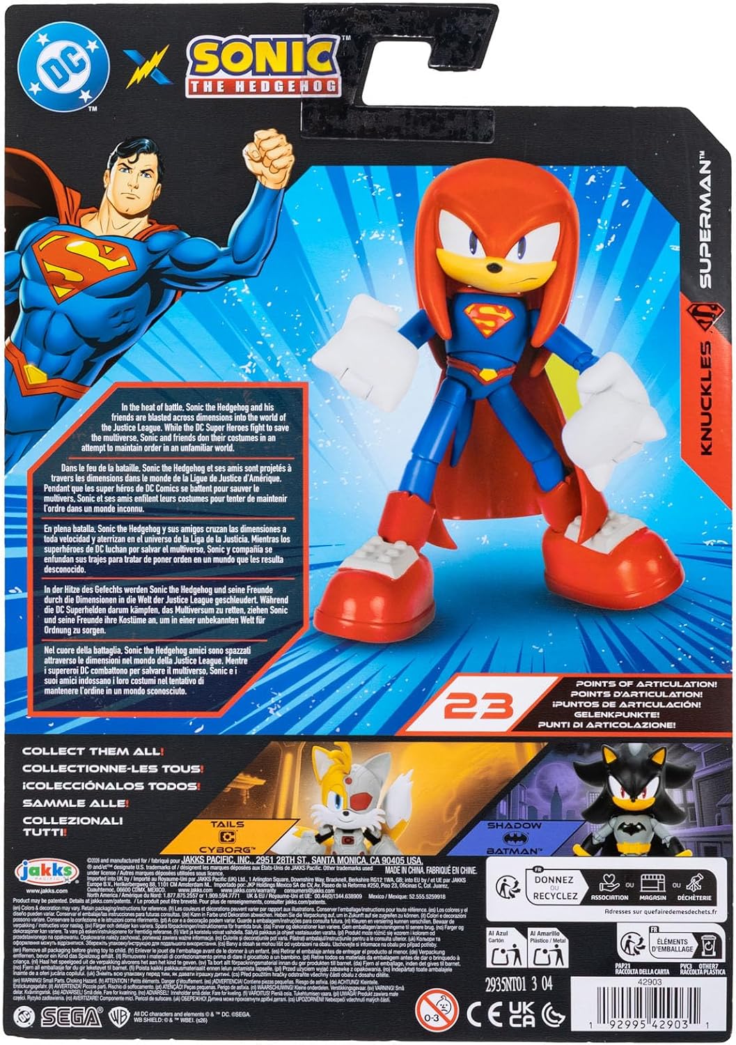 JAKKS Pacific - Figura de Acción DC x Sonic The Hedgehog, Knuckles Superman, Mide 5 Pulgadas, Coleccionable, Edición Superheroes, Edad 3+ años