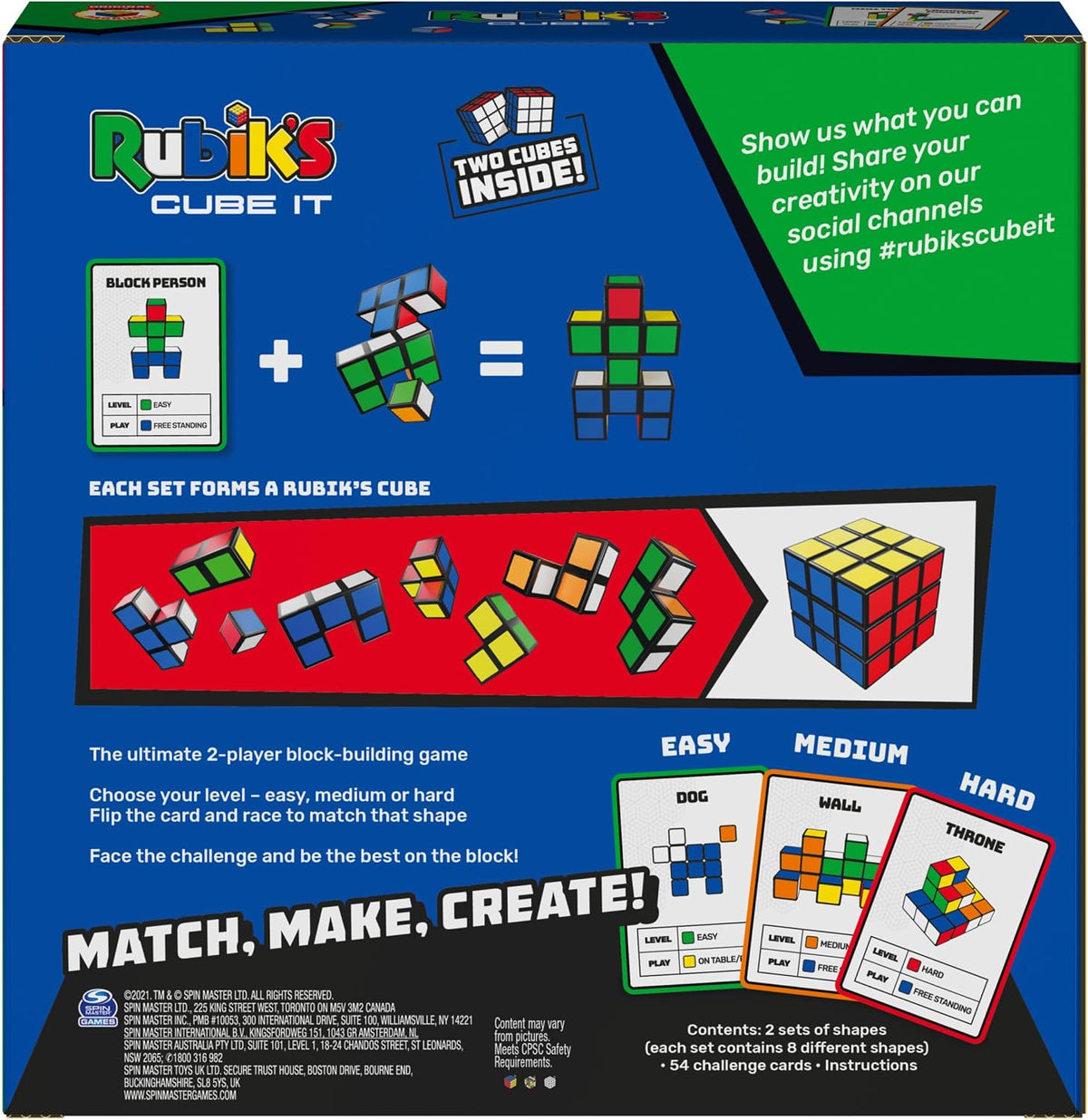 Rubik's Cube It Rompecabezas en Forma de Cubo 3D para 2 Jugadores Juego de Mesa de secuencias para aliviar el estrés para Jugar en casa o de Viaje un Regalo idóneo para niños y Adultos a Partir de 7