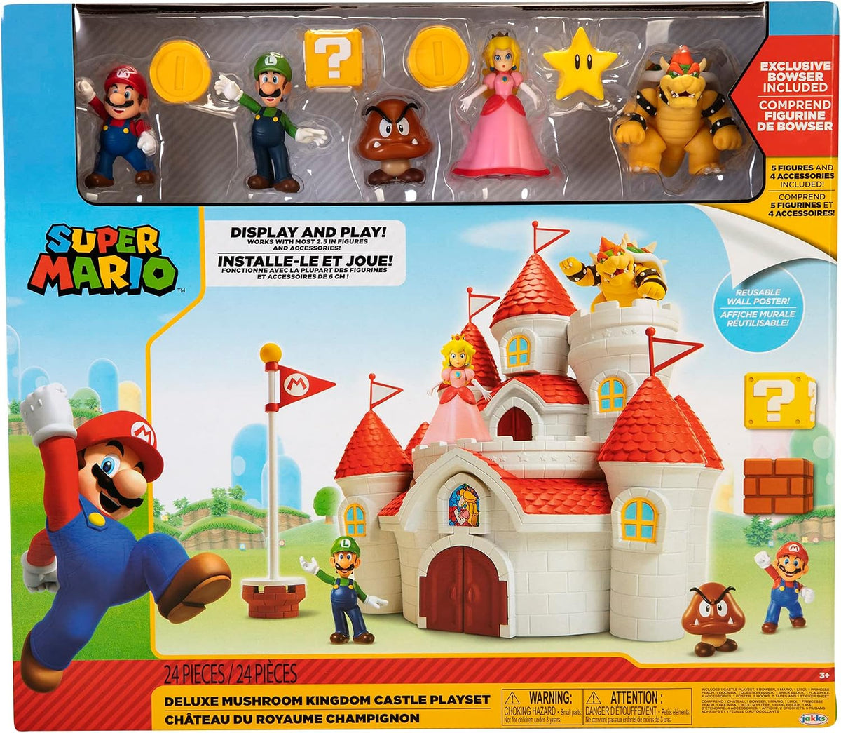 Nintendo Super Mario Deluxe Mushroom Kingdom Castle Playset with 5 2.5" Articulated Action Figures & 4 Accessories (Includes Mario, Luigi, Princess Peach, Bowser)